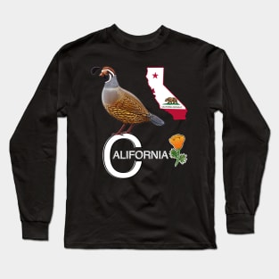 California quail state bird Californian poppy flowers Long Sleeve T-Shirt